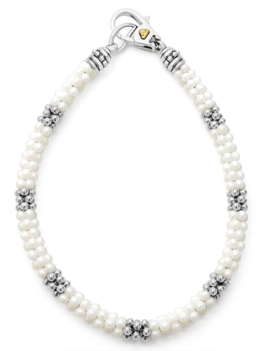 LAGOS WHITE CAVIAR White Seven Silver Station Ceramic Bracelet | 5mm